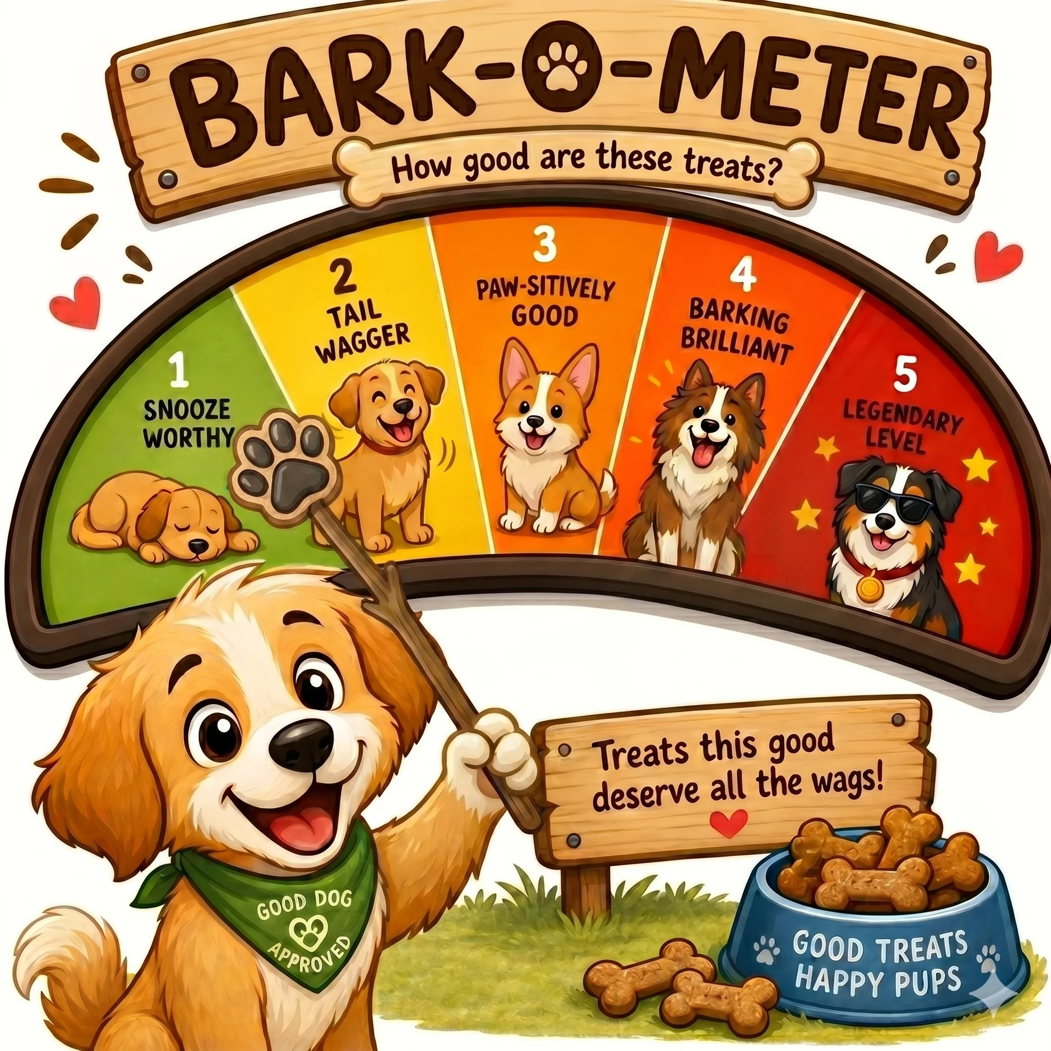 5-tier Bark-O-Meter showing Snooze Worthy to Legendary Level